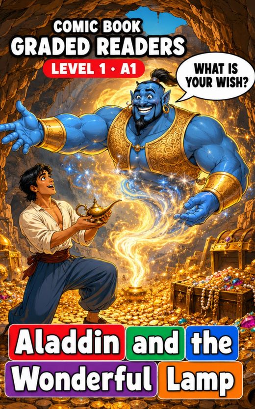 Cover of Aladdin and the Wonderful Lamp – A1 English comic book graded reader