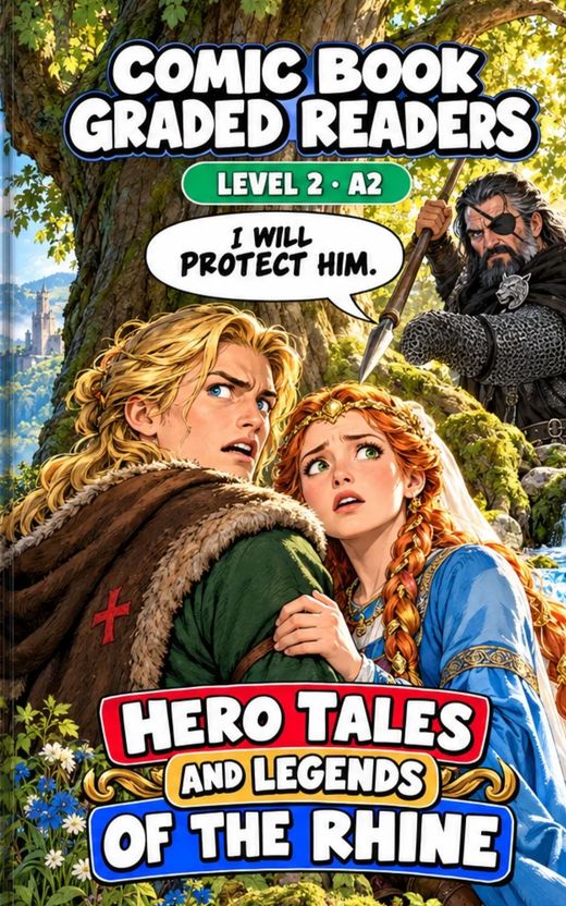 Cover of Hero Tales and Legends of the Rhine – A2 English comic book graded reader